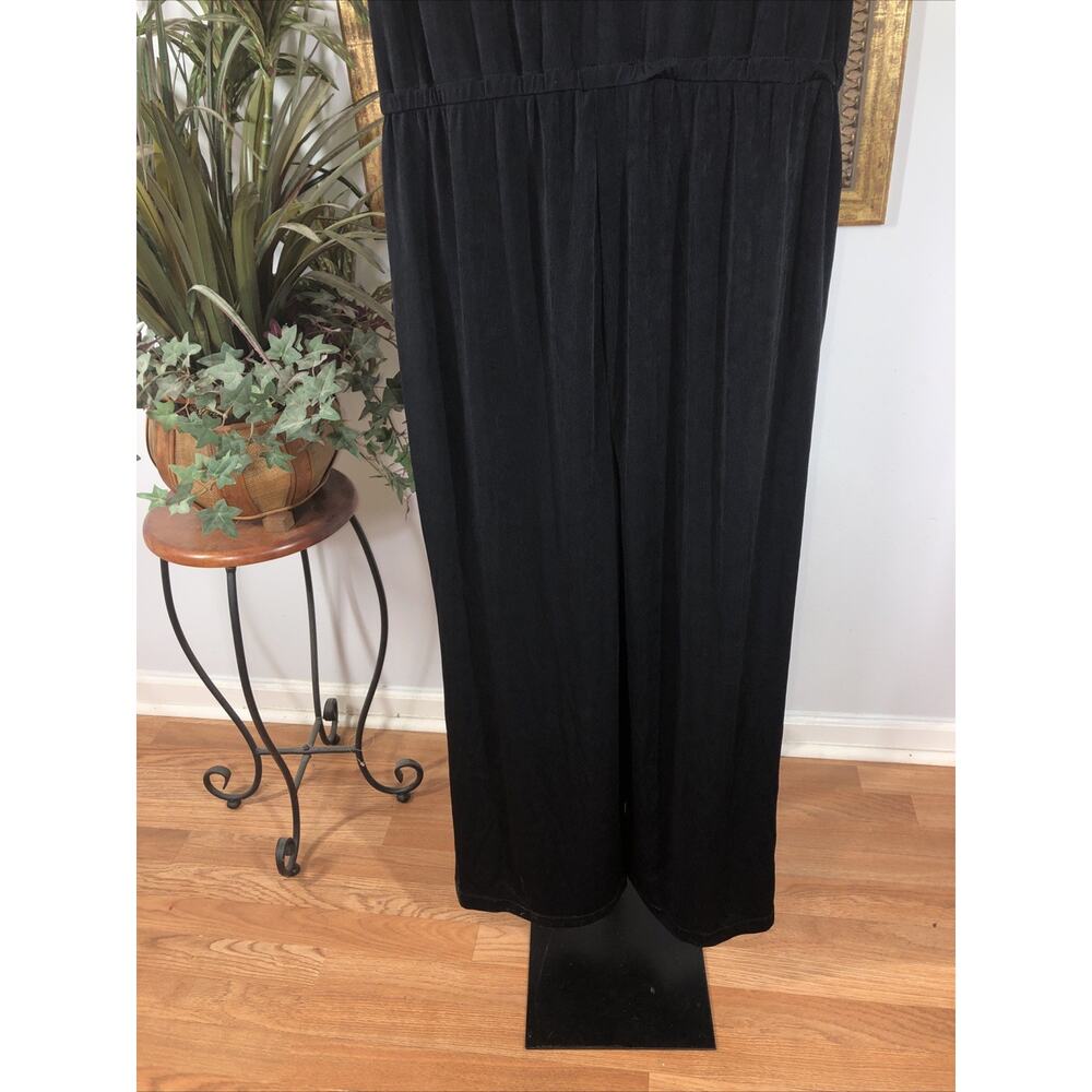 Chico’s Travelers 2P Black Sleeveless Wide Leg Jumpsuit Drape Neck‎ Rhinestone - Picture 6 of 12